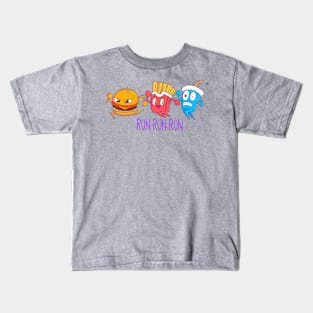 Fast food, hamburger, french fries and soda running funny design Kids T-Shirt